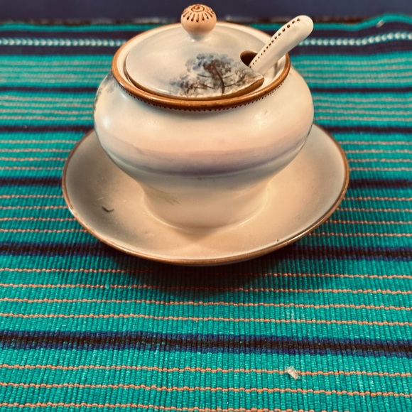 VTG Noritake Sugar Bowl Spoon Jelly Jam Mayonnaise Covered Attached Plate Japan - Picture 3 of 9